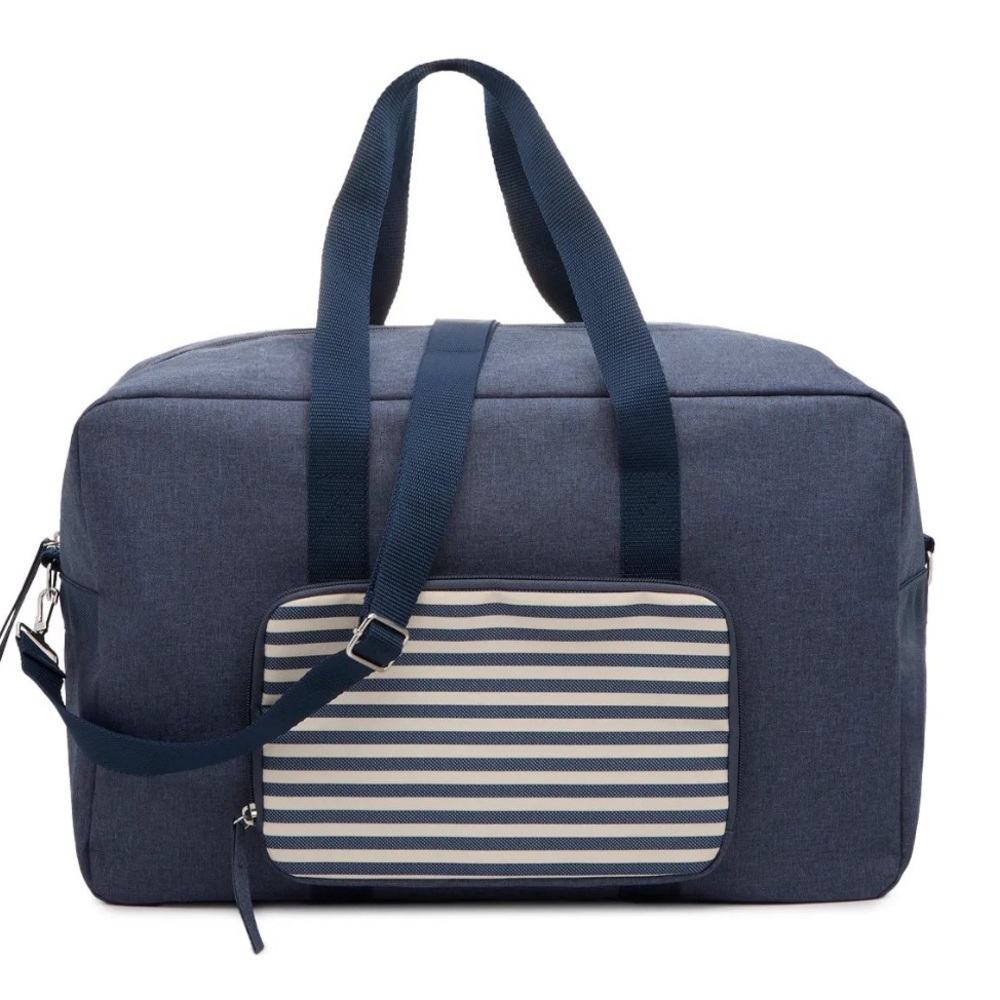 DSW WEEKENDER Navy Blue Striped Duffle Bag